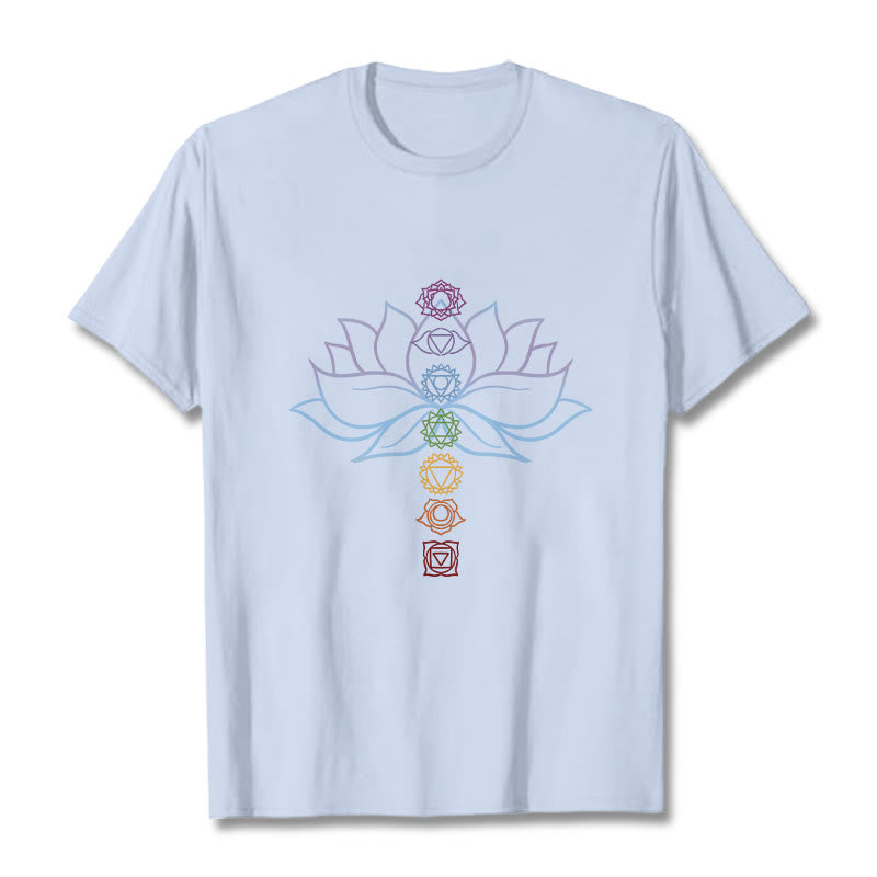 Buddha Stones Pastel Hues Lotus Flower Chakra Symbols Meditation Cotton Tee T-shirt - LightCyan - 2XL - image 19