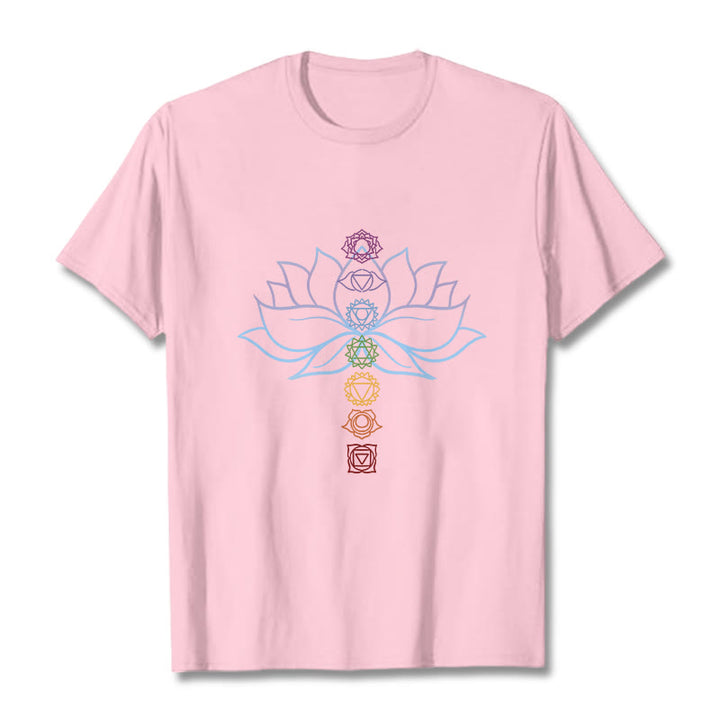Buddha Stones Pastel Hues Lotus Flower Chakra Symbols Meditation Cotton Tee T-shirt - LightPink - 2XL - image 13