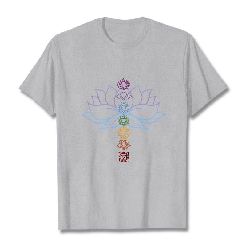 Buddha Stones Pastel Hues Lotus Flower Chakra Symbols Meditation Cotton Tee T-shirt - LightGrey - 2XL - image 20