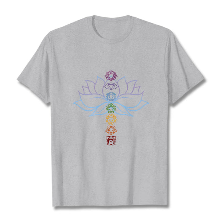 Buddha Stones Pastel Hues Lotus Flower Chakra Symbols Meditation Cotton Tee T-shirt - LightGrey - 2XL - image 20