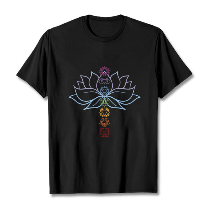 Buddha Stones Pastel Hues Lotus Flower Chakra Symbols Meditation Cotton Tee T-shirt - Black - 2XL - image 5