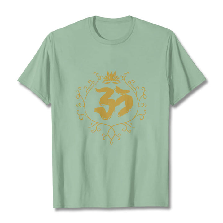 Buddha Stones Om Lotus Flower Vine Pattern Meditation Cotton Tee T-shirt - PaleGreen - 2XL - image 15