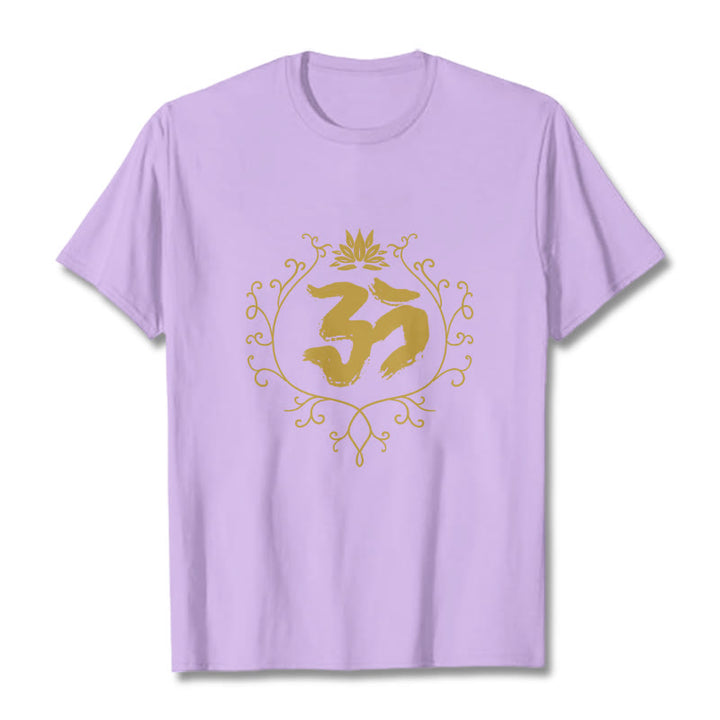 Buddha Stones Om Lotus Flower Vine Pattern Meditation Cotton Tee T-shirt - Plum - 2XL - image 17