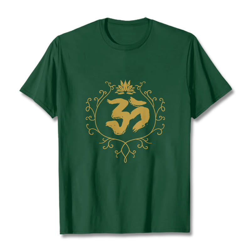 Buddha Stones Om Lotus Flower Vine Pattern Meditation Cotton Tee T-shirt - ForestGreen - 2XL - image 11