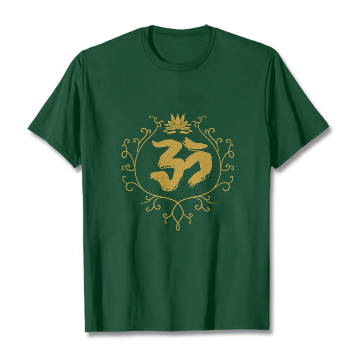 Buddha Stones Om Lotus Flower Vine Pattern Meditation Cotton Tee T-shirt - ForestGreen - 2XL - image 11