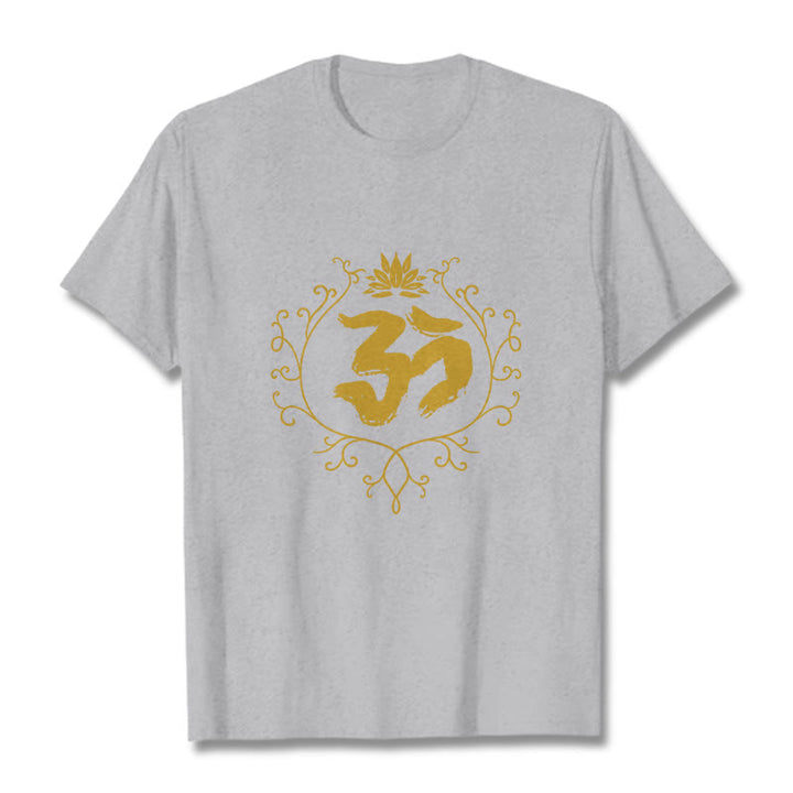 Buddha Stones Om Lotus Flower Vine Pattern Meditation Cotton Tee T-shirt - LightGrey - 2XL - image 20