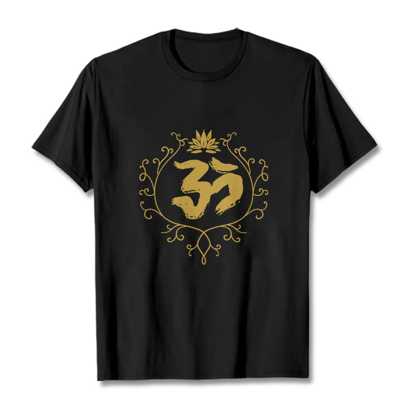 Buddha Stones Om Lotus Flower Vine Pattern Meditation Cotton Tee T-shirt - Black - 2XL - image 1