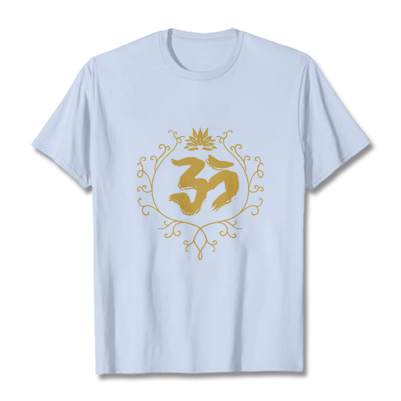 Buddha Stones Om Lotus Flower Vine Pattern Meditation Cotton Tee T-shirt - LightCyan - 2XL - image 19