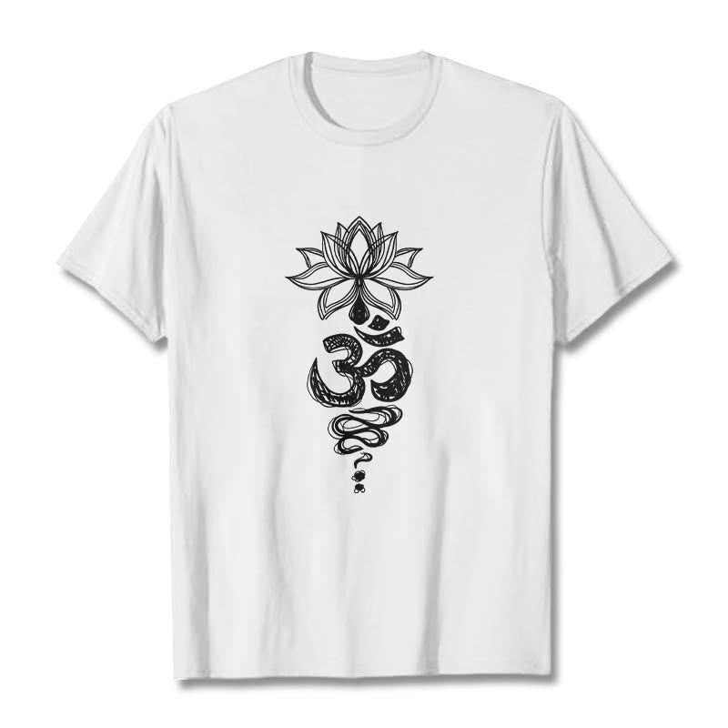Buddha Stones Om Sanskrit Lotus Flower Pattern Meditation Cotton Tee T-shirt - White - 2XL - image 8