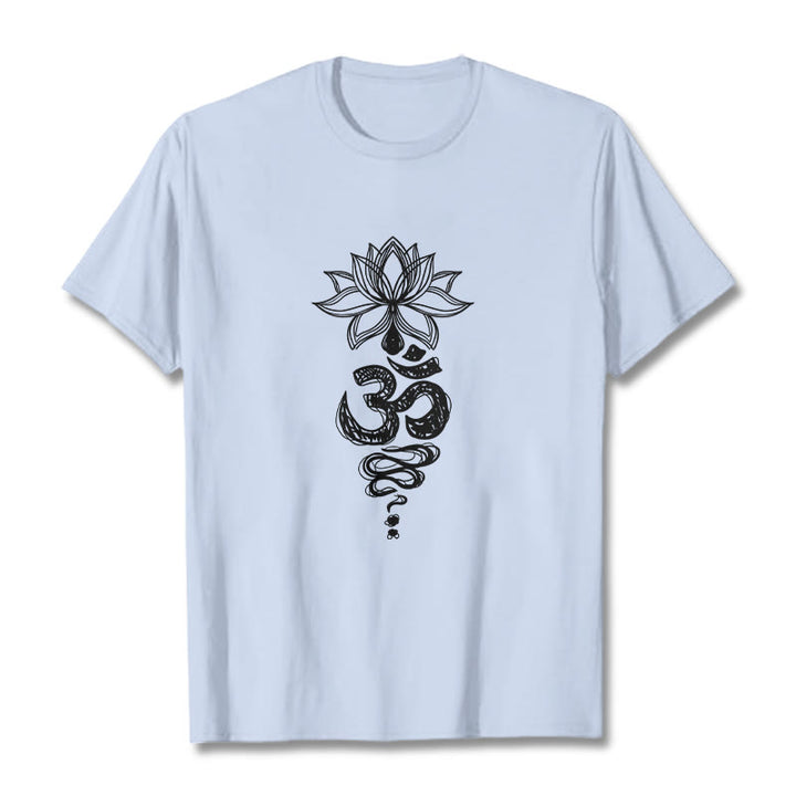 Buddha Stones Om Sanskrit Lotus Flower Pattern Meditation Cotton Tee T-shirt - LightCyan - 2XL - image 19