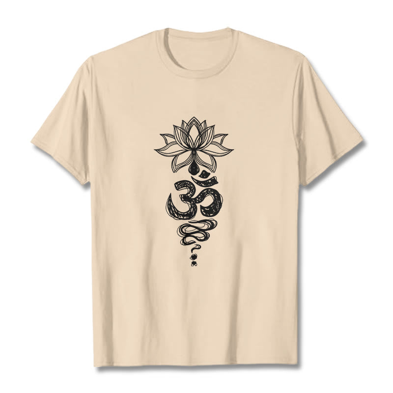 Buddha Stones Om Sanskrit Lotus Flower Pattern Meditation Cotton Tee T-shirt - Bisque - 2XL - image 11