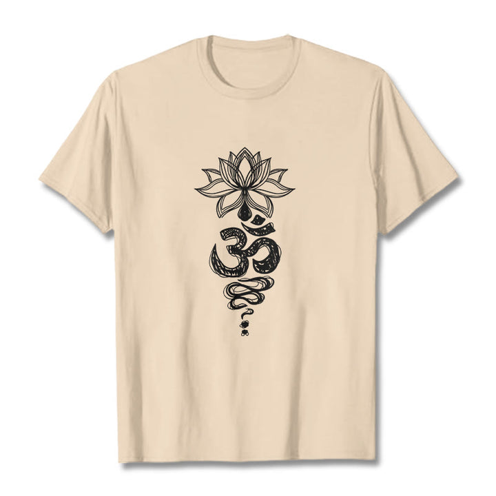 Buddha Stones Om Sanskrit Lotus Flower Pattern Meditation Cotton Tee T-shirt - Bisque - 2XL - image 11