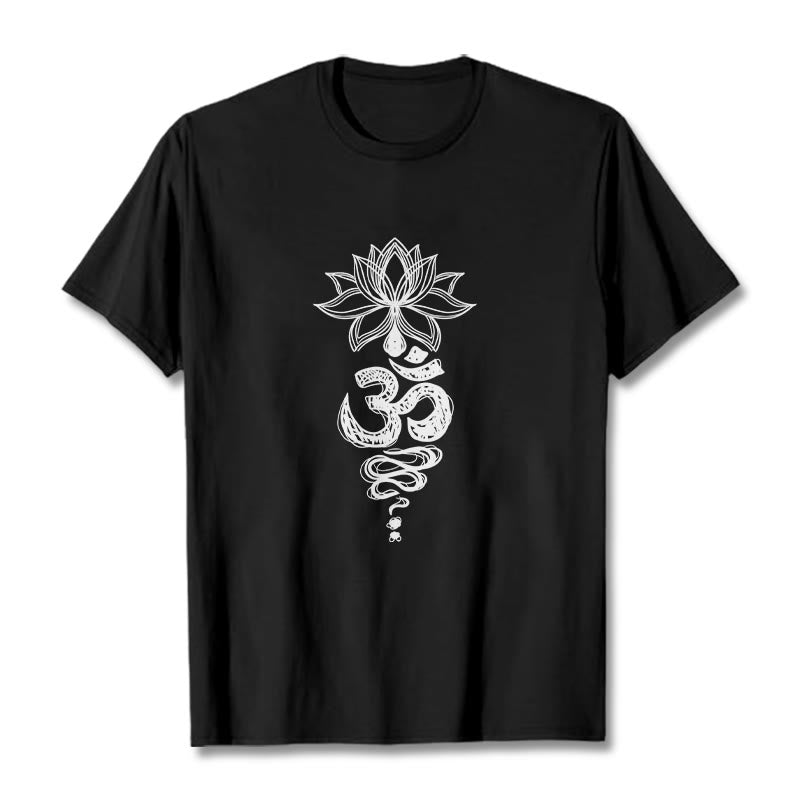 Buddha Stones Om Sanskrit Lotus Flower Pattern Meditation Cotton Tee T-shirt - Black - 2XL - image 4