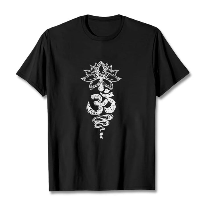 Buddha Stones Om Sanskrit Lotus Flower Pattern Meditation Cotton Tee T-shirt - Black - 2XL - image 4