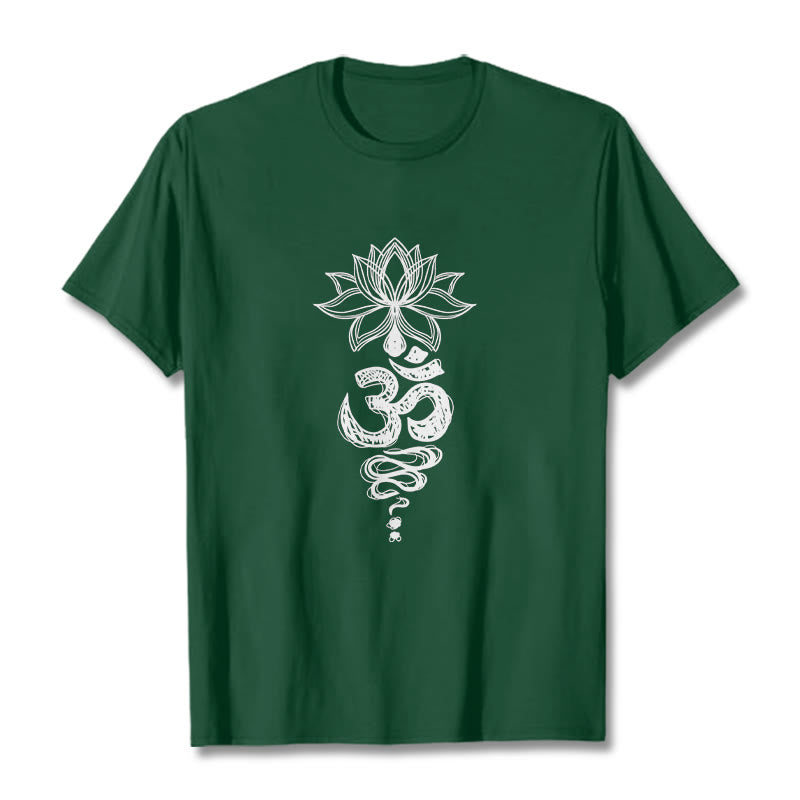 Buddha Stones Om Sanskrit Lotus Flower Pattern Meditation Cotton Tee T-shirt - ForestGreen - 2XL - image 1