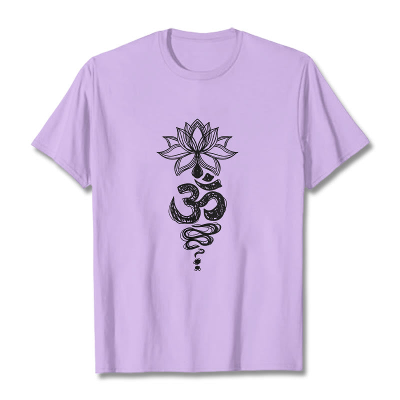 Buddha Stones Om Sanskrit Lotus Flower Pattern Meditation Cotton Tee T-shirt - Plum - 2XL - image 17