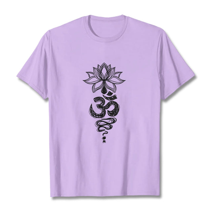 Buddha Stones Om Sanskrit Lotus Flower Pattern Meditation Cotton Tee T-shirt - Plum - 2XL - image 17