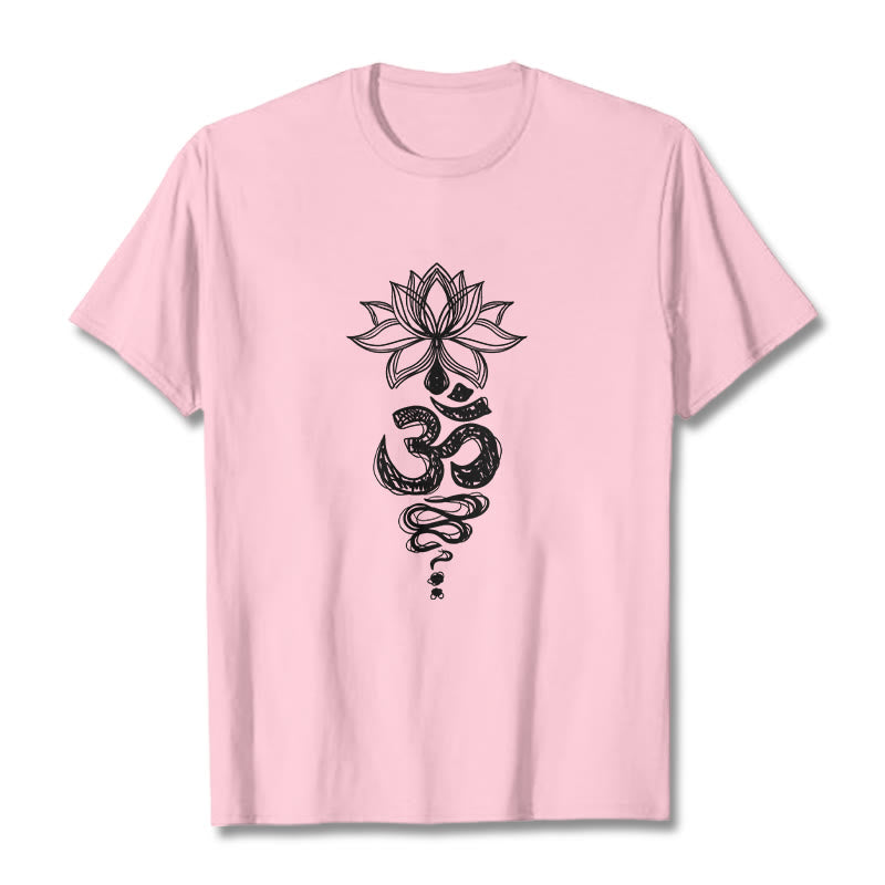 Buddha Stones Om Sanskrit Lotus Flower Pattern Meditation Cotton Tee T-shirt - LightPink - 2XL - image 13
