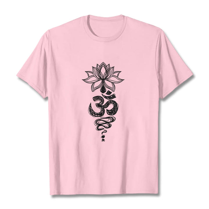 Buddha Stones Om Sanskrit Lotus Flower Pattern Meditation Cotton Tee T-shirt - LightPink - 2XL - image 13