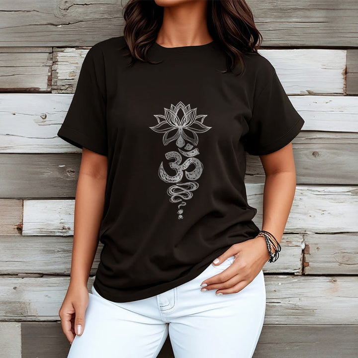 Buddha Stones Om Sanskrit Lotus Flower Pattern Meditation Cotton Tee T-shirt - image 7