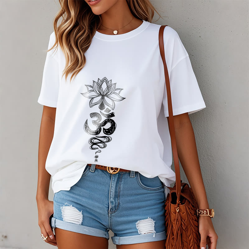 Buddha Stones Om Sanskrit Lotus Flower Pattern Meditation Cotton Tee T-shirt - image 9