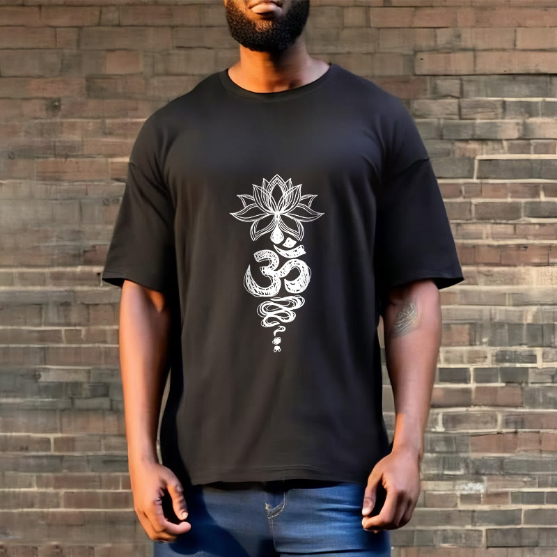 Buddha Stones Om Sanskrit Lotus Flower Pattern Meditation Cotton Tee T-shirt - image 5
