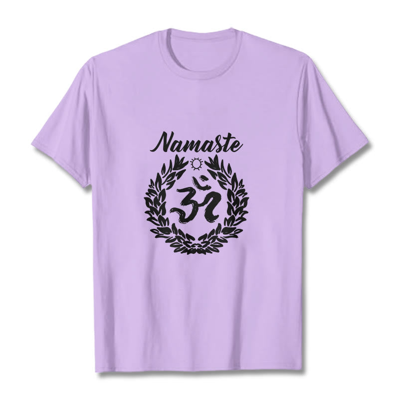 Buddha Stones Om Sanskrit Namaste Leaves Pattern Meditation Cotton Tee T-shirt - Plum - 2XL - image 17