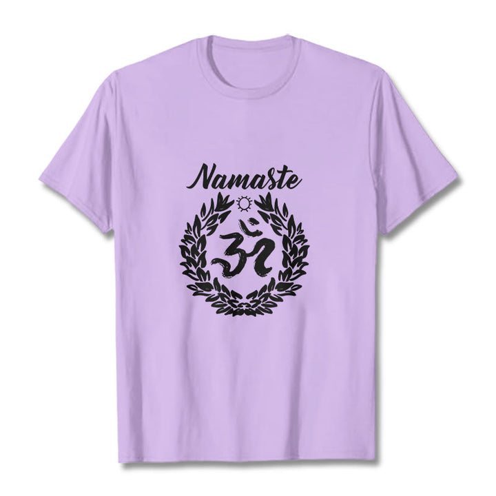 Buddha Stones Om Sanskrit Namaste Leaves Pattern Meditation Cotton Tee T-shirt - Plum - 2XL - image 17