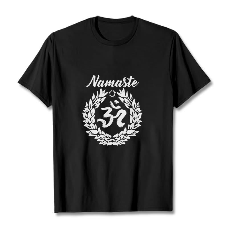 Buddha Stones Om Sanskrit Namaste Leaves Pattern Meditation Cotton Tee T-shirt - Black - 2XL - image 4