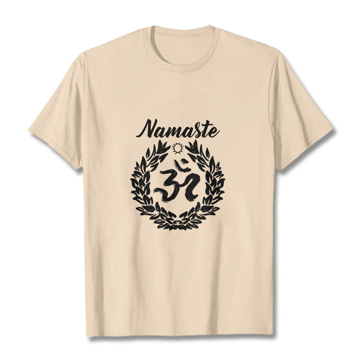 Buddha Stones Om Sanskrit Namaste Leaves Pattern Meditation Cotton Tee T-shirt - Bisque - 2XL - image 1