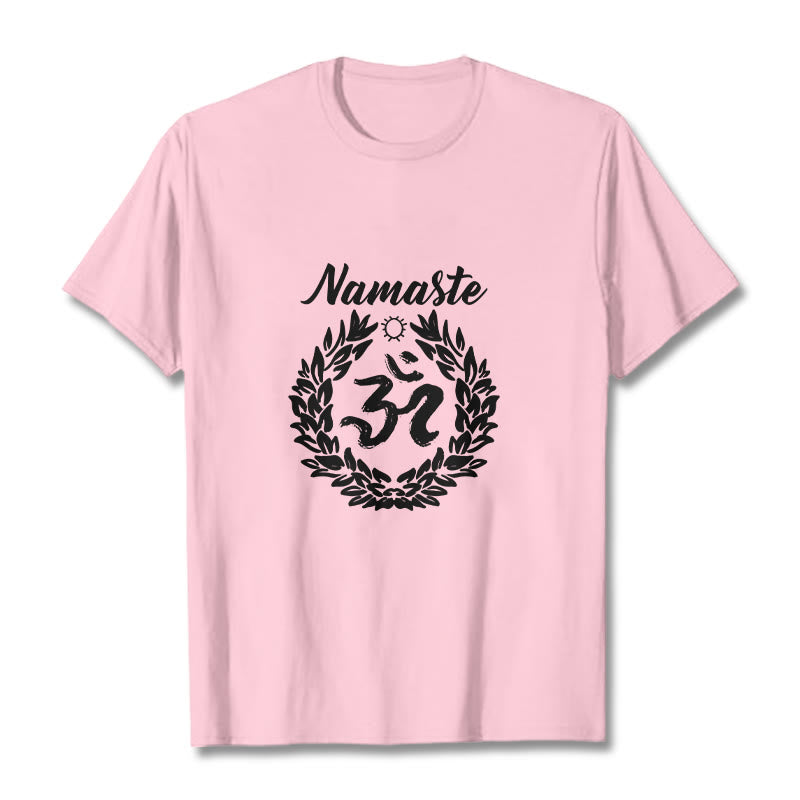 Buddha Stones Om Sanskrit Namaste Leaves Pattern Meditation Cotton Tee T-shirt - LightPink - 2XL - image 13