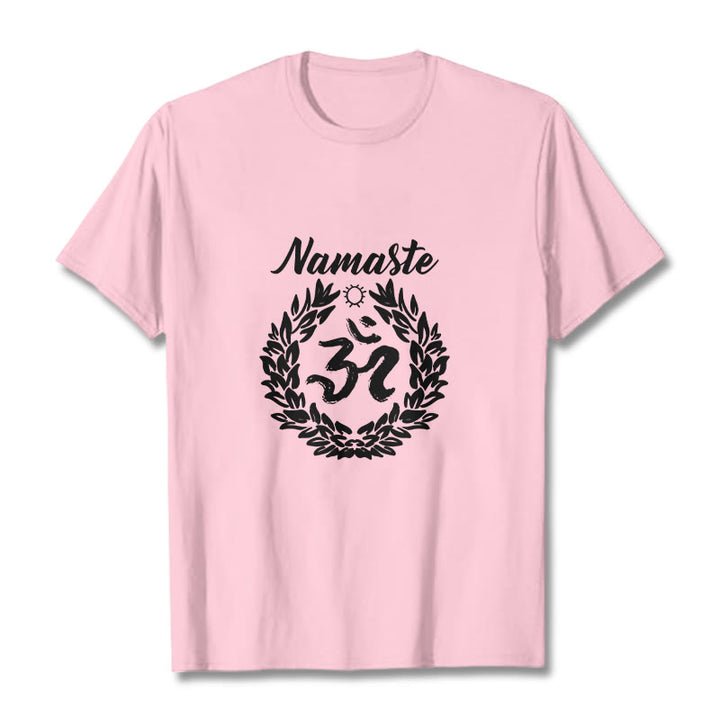 Buddha Stones Om Sanskrit Namaste Leaves Pattern Meditation Cotton Tee T-shirt - LightPink - 2XL - image 13