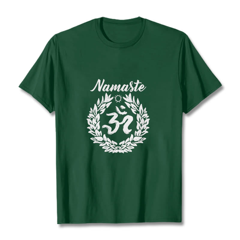 Buddha Stones Om Sanskrit Namaste Leaves Pattern Meditation Cotton Tee T-shirt - ForestGreen - 2XL - image 11