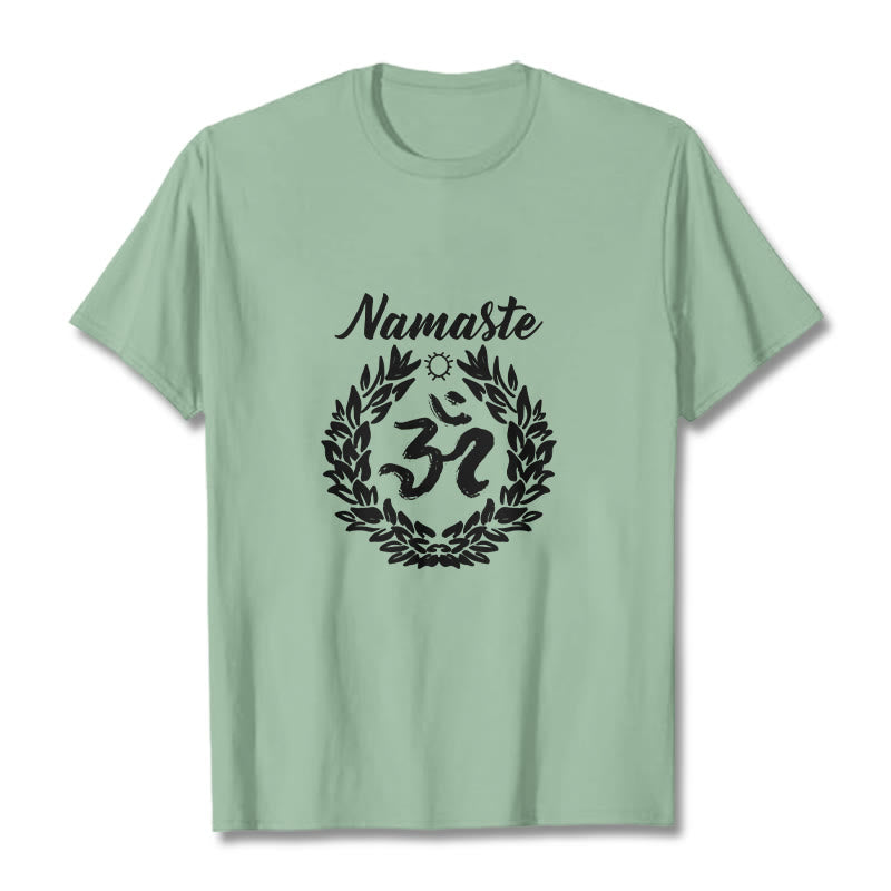 Buddha Stones Om Sanskrit Namaste Leaves Pattern Meditation Cotton Tee T-shirt - PaleGreen - 2XL - image 15