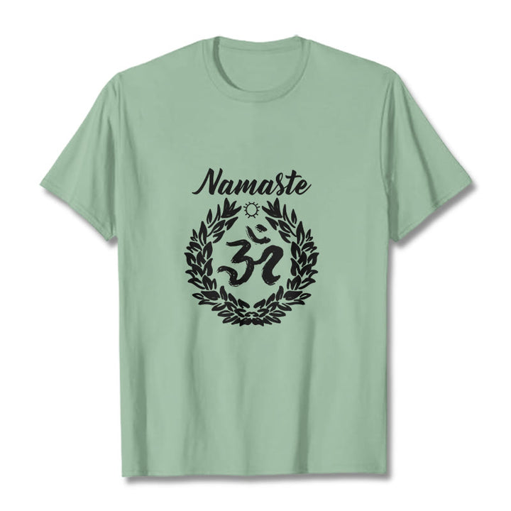 Buddha Stones Om Sanskrit Namaste Leaves Pattern Meditation Cotton Tee T-shirt - PaleGreen - 2XL - image 15