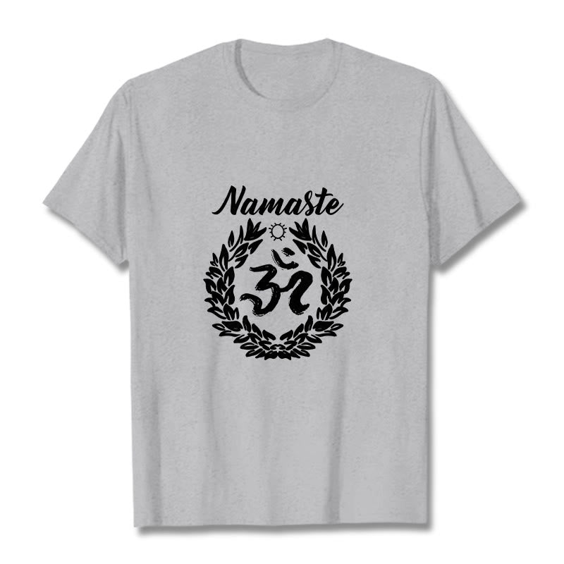 Buddha Stones Om Sanskrit Namaste Leaves Pattern Meditation Cotton Tee T-shirt - LightGrey - 2XL - image 20