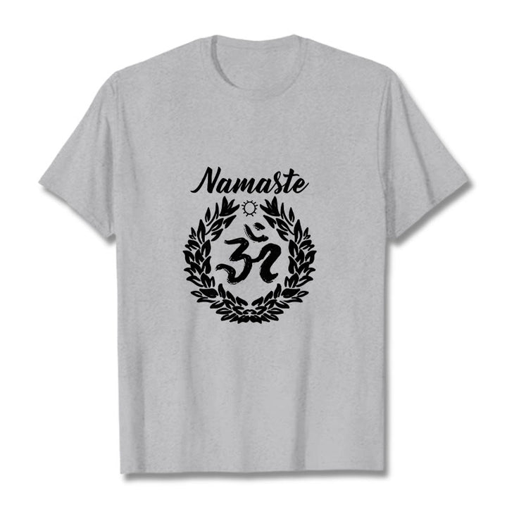 Buddha Stones Om Sanskrit Namaste Leaves Pattern Meditation Cotton Tee T-shirt - LightGrey - 2XL - image 20