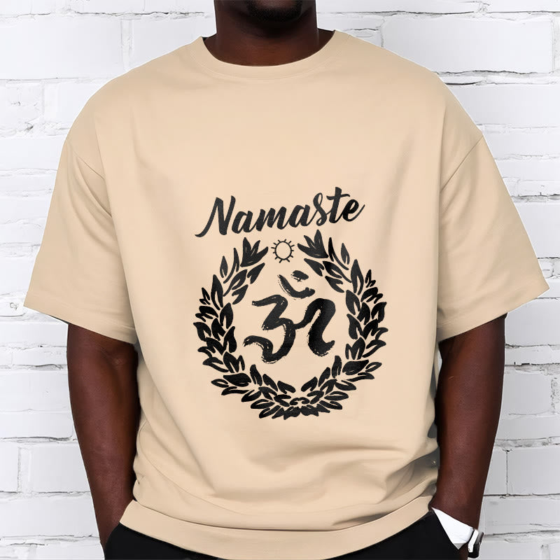 Buddha Stones Om Sanskrit Namaste Leaves Pattern Meditation Cotton Tee T-shirt - image 2
