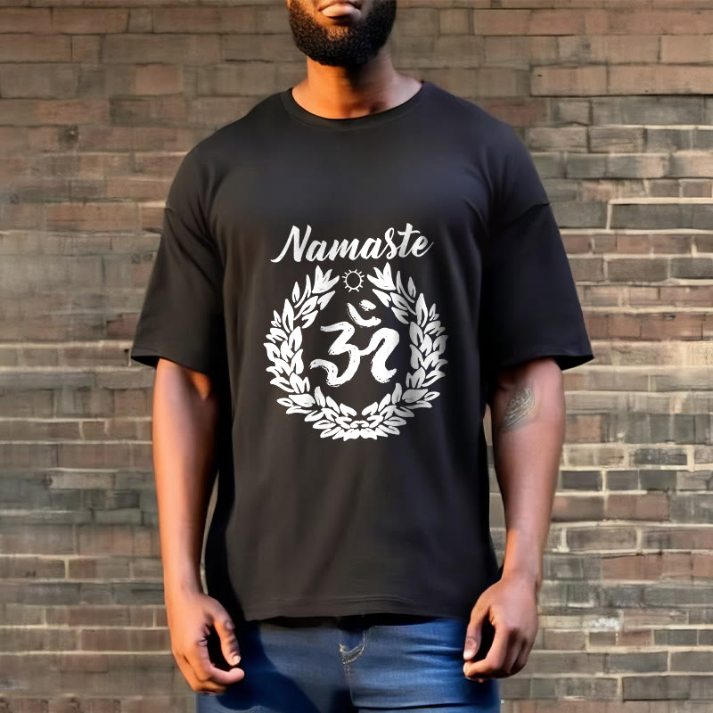 Buddha Stones Om Sanskrit Namaste Leaves Pattern Meditation Cotton Tee T-shirt - image 6