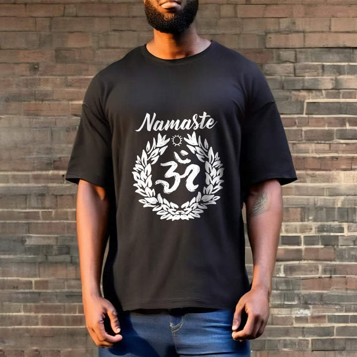 Buddha Stones Om Sanskrit Namaste Leaves Pattern Meditation Cotton Tee T-shirt - image 6