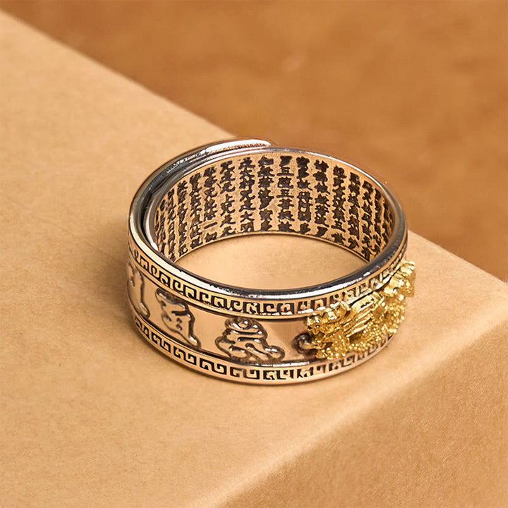 Buddha Stones Dragon Pattern Heart Sutra Copper Strength Ring - image 3
