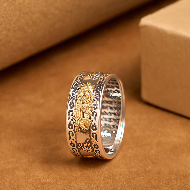 Buddha Stones Dragon Pattern Heart Sutra Copper Strength Ring - Lucky Cloud Pattern Edge(Adjustable) - image 10