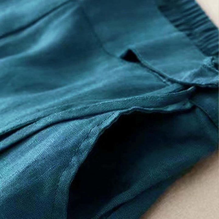 Buddha Stones Casual Solid Color One Button Cotton Women's Wide Leg Pants With Pockets - image 23