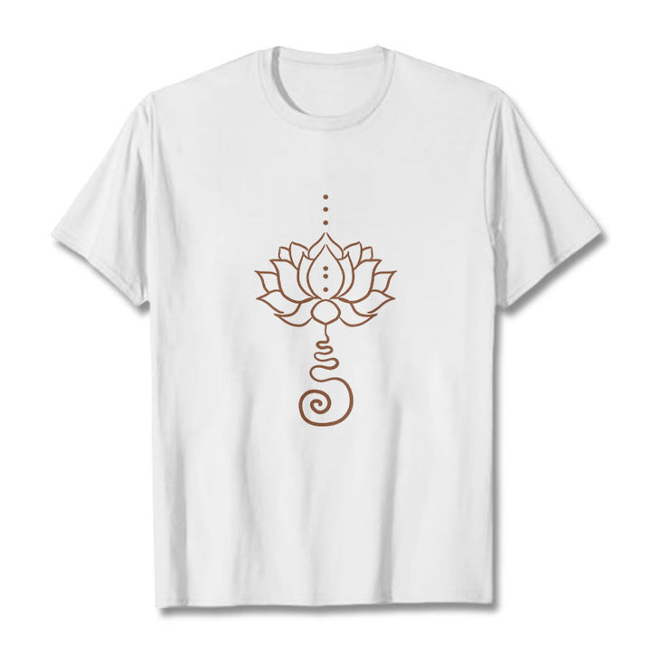 Buddha Stones Casual Lotus Design Cotton Tee T-shirt - White - 2XL - image 1