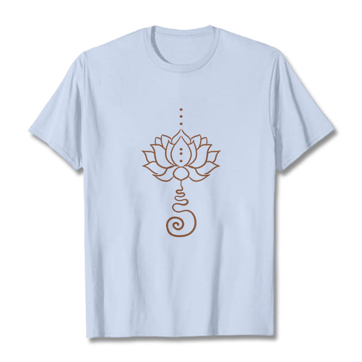 Buddha Stones Casual Lotus Design Cotton Tee T-shirt - LightCyan - 2XL - image 19