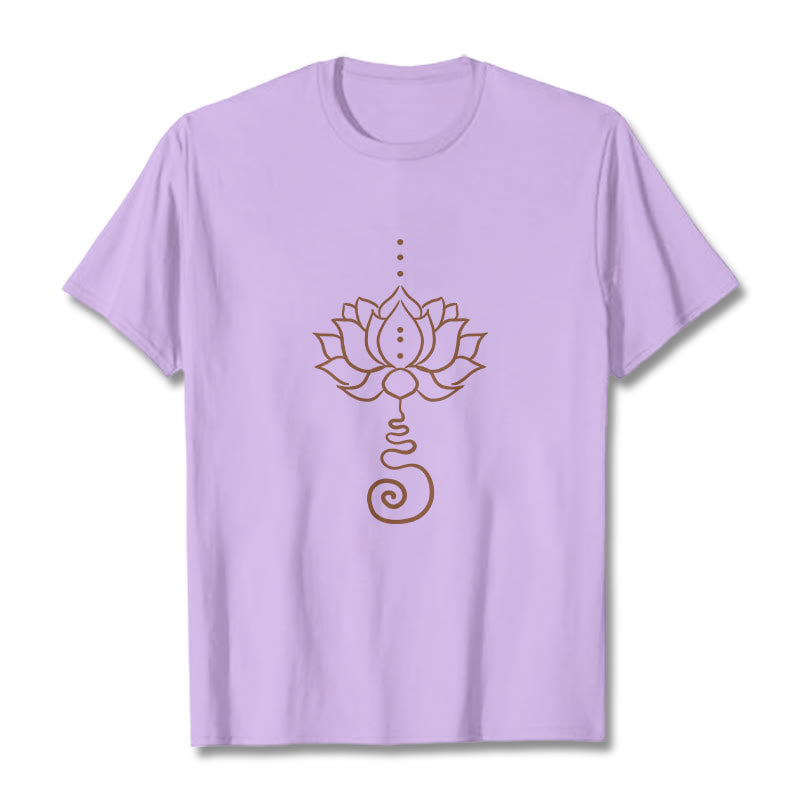 Buddha Stones Casual Lotus Design Cotton Tee T-shirt - Plum - 2XL - image 17