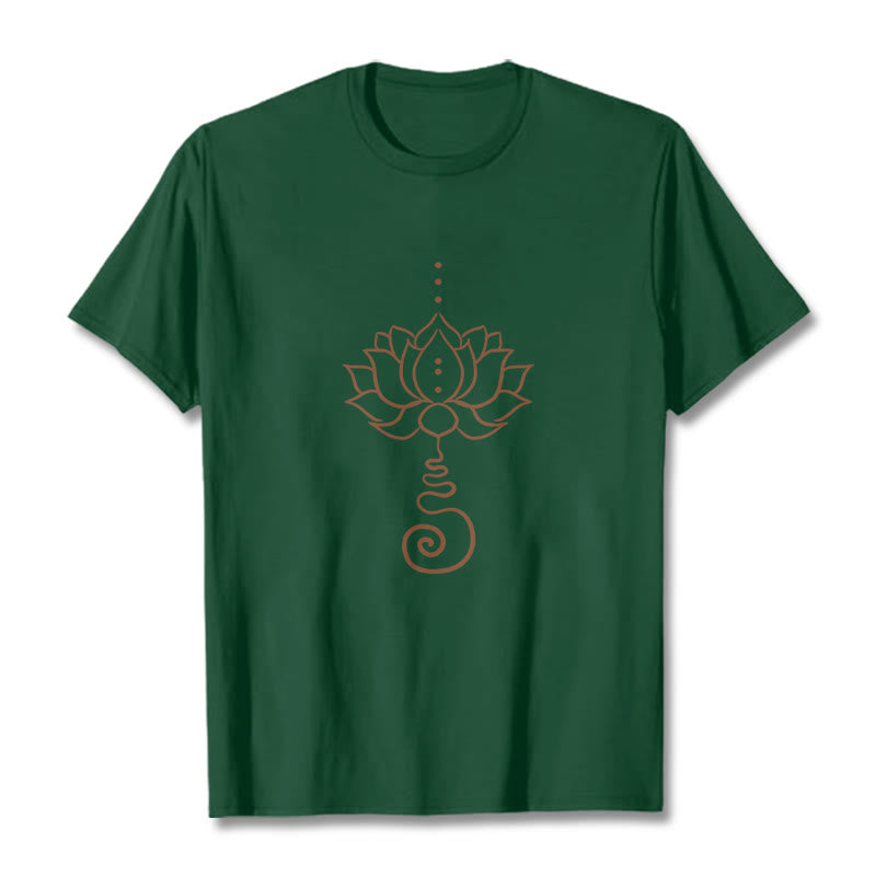 Buddha Stones Casual Lotus Design Cotton Tee T-shirt - ForestGreen - 2XL - image 11
