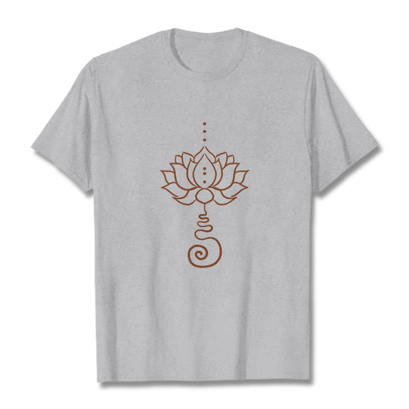 Buddha Stones Casual Lotus Design Cotton Tee T-shirt - LightGrey - 2XL - image 20