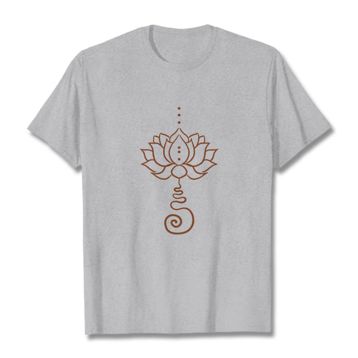 Buddha Stones Casual Lotus Design Cotton Tee T-shirt - LightGrey - 2XL - image 20