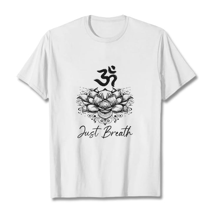 Buddha Stones Casual Om Symbol Lotus Flower Pattern Cotton Tee T-shirt - White - 2XL - image 8